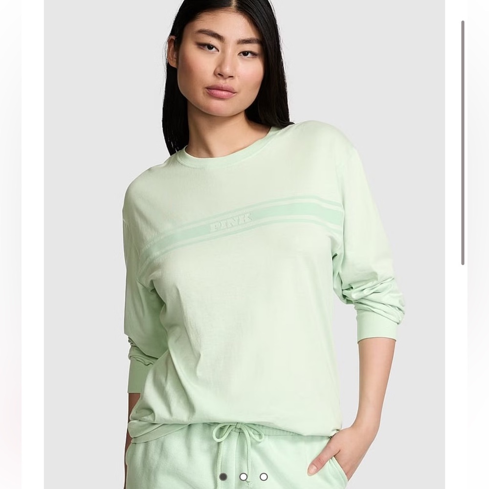 NWT PINK by Victoria’s Secret Mint Green Cotton Long Sleeve T-Short Top Size XS